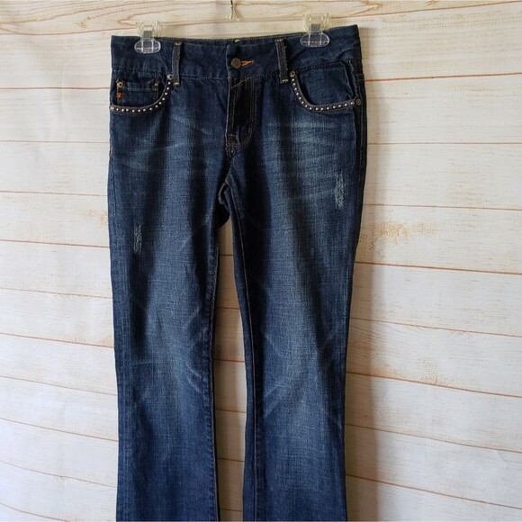 7 For All Mankind Embellished Rhinestone Distressed Regular Bootcut Denim Jeans - Picture 2 of 12